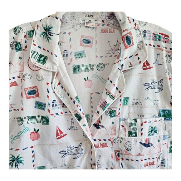 J CREW Women's Plus 2X Pajamas Set Shorts Postcards Drawstring 100% Cotton - Picture 2 of 11